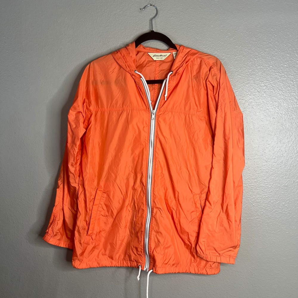Eddie Bauer Hooded Windbreaker Jacket Womens Sz M Nylon Full Zip Lightweight